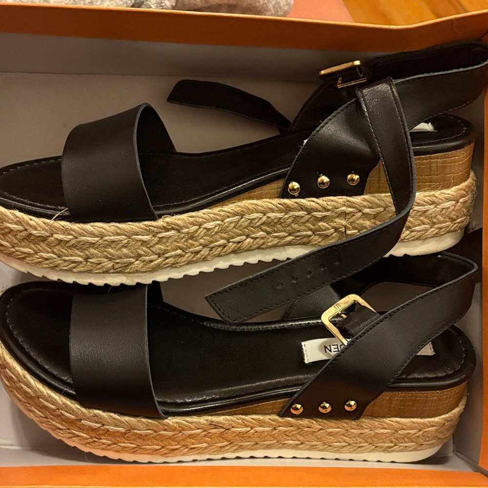 Steve Madden Black Espadrille Platform Sandals